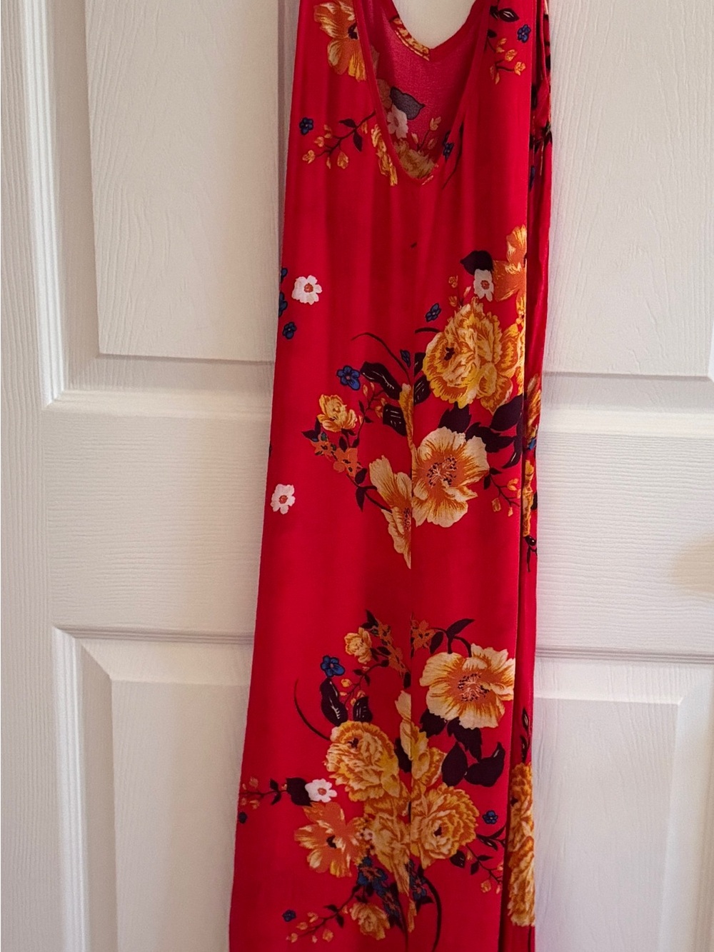 Free People Red Floral Maxi Dress with Yellow Blooms
